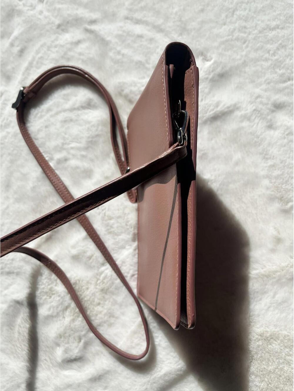 Genuine Leather Crossbody Phone Purse RFID Blocking Mauve + Clear Phone Window - Picture 6 of 6